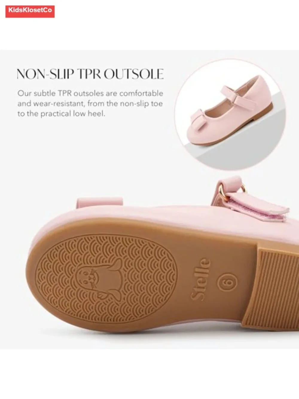 Girls Mary Jane Flats with Bow Faux Leather Hook & Loop Dress Shoes